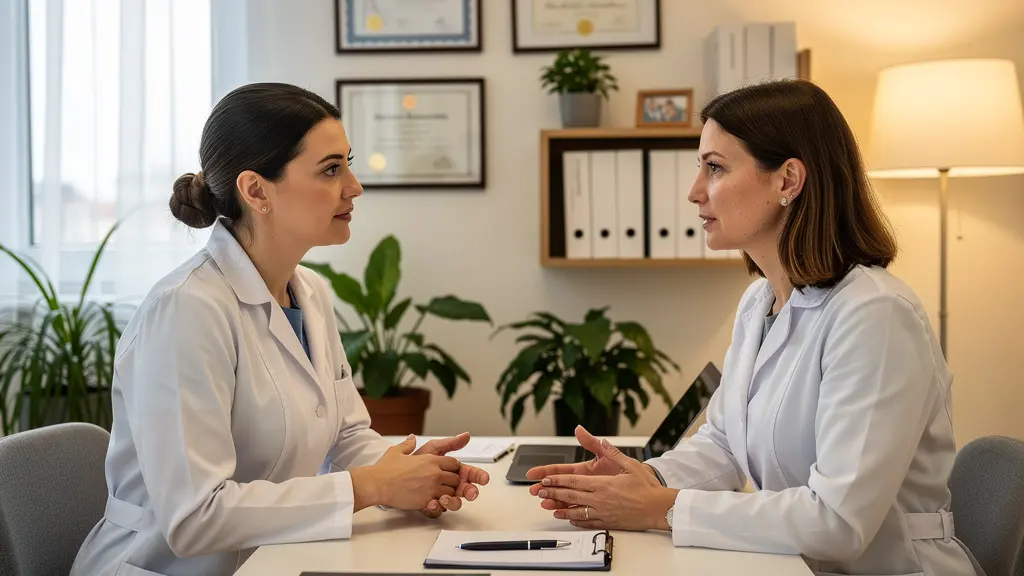 Consultation médicale avant protocole épilation laser avec praticienne