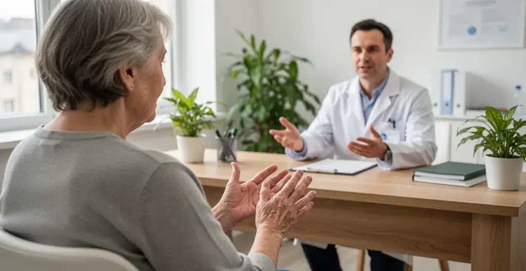Patient en consultation dans un cabinet médical moderne et lumineux